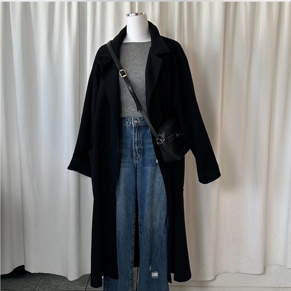 Vintage 80s Central Park double-breasted Wool black full-length overcoat size 14 - Picture 2 of 8